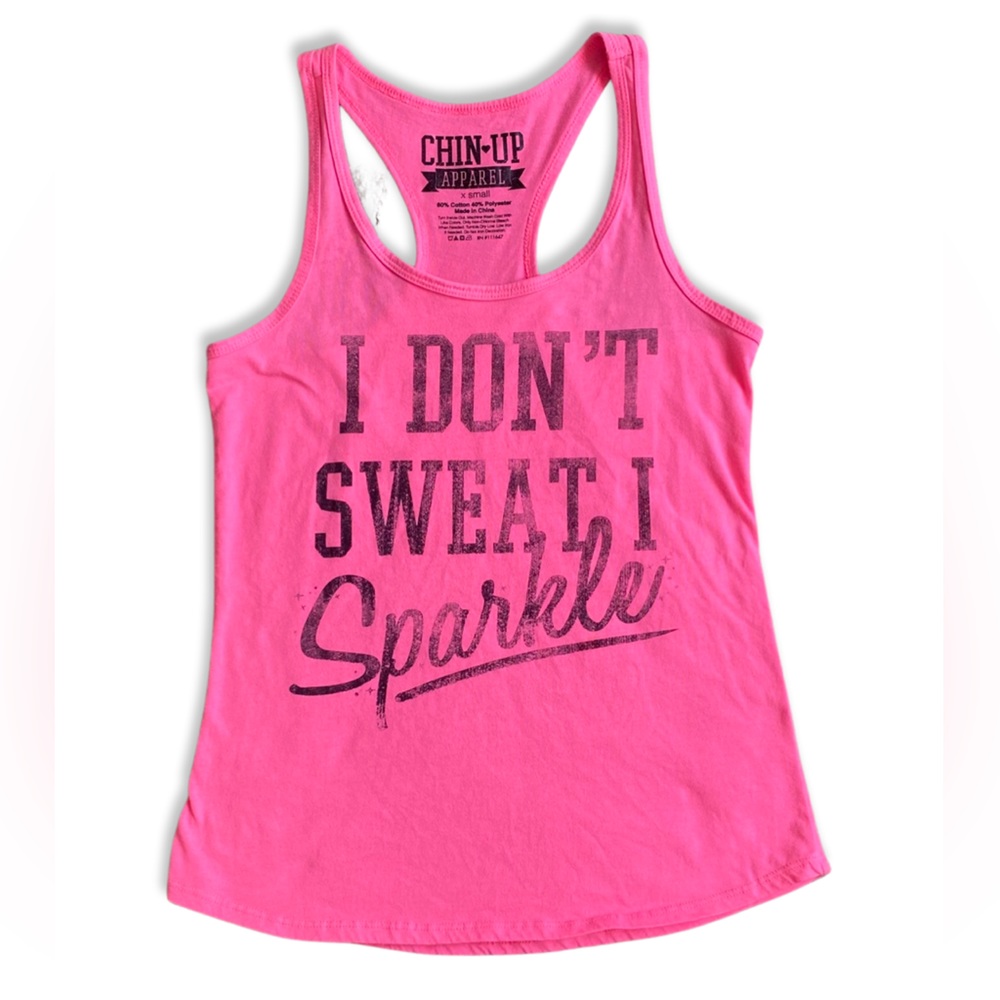 Pink Tank - I Don't Sweat I Sparkle Scoop Neck Pink Tank Top - Size XS